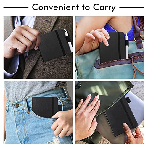 feela 6 Pack Pocket Mini Notebooks Bulk, Small Cute Memo Notepads Hardcover College Ruled Lined Journals with Pen Holder for School Business Work, with 6 Black Pens, 3.5”x 5.5”, A6, Black - color: A6 6 Black