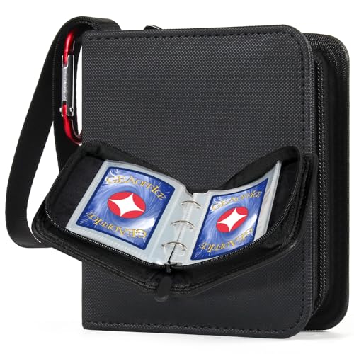 GEAoffice Small 1 Pocket Mini Trading Card Binder Holds 80 Cards, Black - color: Black-Dia