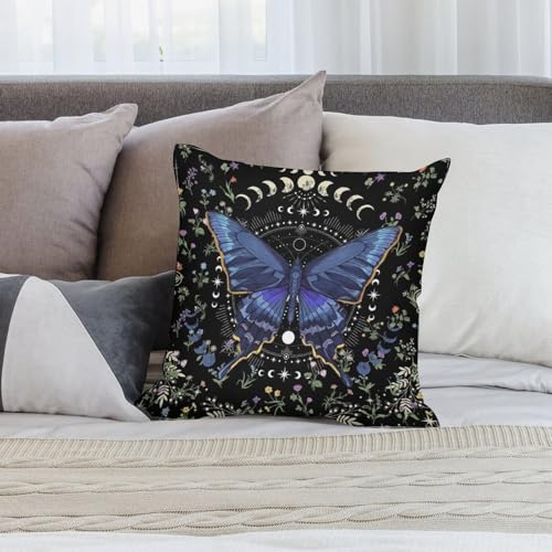 Moth Witchy Gothic Flower Pillow Covers Butterfly Moon Phase Wildflower Plant Mysterious Moonlit Botanical Tarot Home Decor Sofa Bedroom Cushion Outdoor Indoor Decorations 16 "x16 - color: Butterfly-6, size: 16" x 16" (Pack of 2)