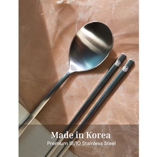 ONGI Korean Spoon and Chopstick 1 Set – Premium 18/10 Stainless Steel – Korean Heritage Design – Gift-Ready – Made in Korea – Dishwasher Safe (Hee Classic Silver 1 Set) - color: Silver 1 Set