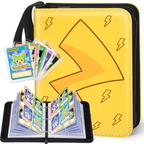 Card Binder, 4-Pocket Design, 400-Card Capacity with 5 Top loaders(Yellow Bolt) - color: Yellow Bolt, size: 4-Pocket