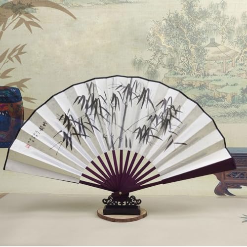 Fox Baby 2 Pcs Large Folding Hand Fans,13 inch Bamboo Fabric Fans with Chinese Traditional Painting for Performance,Decorations (Bamboo & peony) - color: Bamboo & peony
