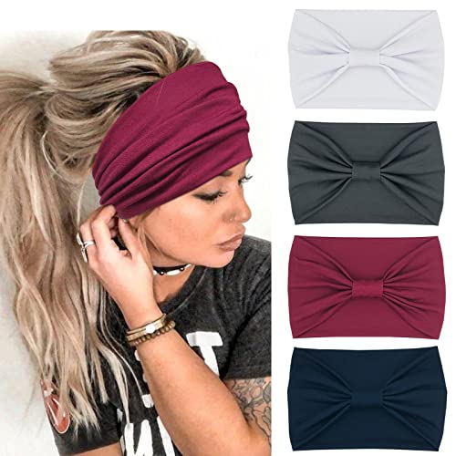 YONUF Wide Headbands for Women, 4 Pack Boho Knotted Head Bands Daily Wear - color: White, Gray, Red, Blue