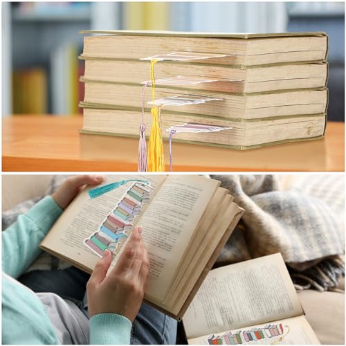 Fuyoooo 50 Pcs Reading Tracker Bookmarks with Tassel, Bookshelf Design