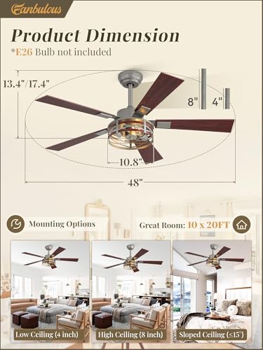 Fanbulous Farmhouse Ceiling Fans with Light, 48" Caged Fan, Quiet DC Motor - color: Brushed Nickel, size: 48 Inch