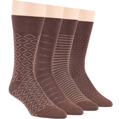 7BIGSTARS Men Cotton Patterned Crew Dress Socks 4-6 Pack, L 9-12 - color: 03b - Brown Assortment A42