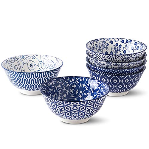 Selamica Ceramic 20 Oz Cereal Bowls Set of 6, 6 inch Soup Bowls - color: Vintage Blue, size: 6 inches