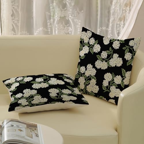 Spring Pillow Covers 18x18 Pack of 2 Black Beige Hydrangea Floral Decorative Throw Pillow Covers Outdoor Decoration Summer Seasonal Flower Pillowcase Farmhouse Linen Cushion Case for Couch Sofa - color: Black Beige Hydrangea Floral, size: 18" x 18" (Pack