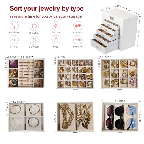 BOOVO Large Jewelry Box for Women 6 Layer - color: Silver and White, size: 6 Layer