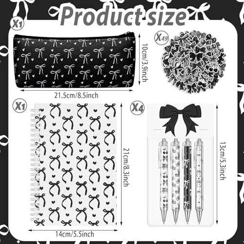 Sayglossy Black Bow Set Pen Spiral Notebook Journal Pencil Case Sticker - color: Black