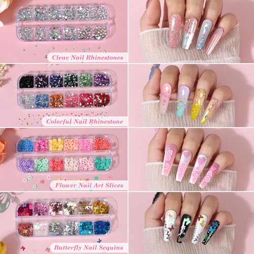 Acrylic Fake Nails Kit Press On Nail Kit with Clear Coffin Nail Tips Nail Display Stand Sequins Sticker Rhinestones Decorations Nail Glue Nail Clay Fine Glitter DIY Nail Art Tool and Supplies - color: Acrylic Fake Nails Set