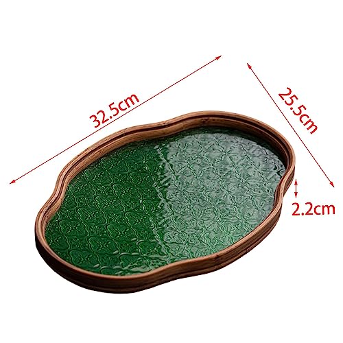Begonia Flower Glass Tray Storage Tray Holder Storage Tea Cup Decorative Tray, Green Large - color: Green Large