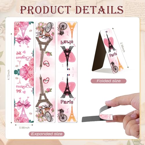 30 Pcs Paris Magnetic Bookmarks Cute Pink Tower Flower Magnetic Book Mark Bulk for Women Reading Lovers Library Supplies Gifts