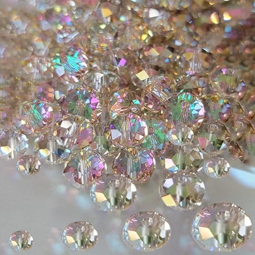 800Pcs 4/6/8/10mm Crystal Glass Beads for Jewelry Making Beads for Bracelets Necklace Pendants Making Supplies(Silver Champagne) - color: Silver champagne, size: 4/6/8/10mm 800pcs