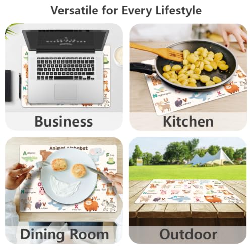 Peacoblue Placemats Set of 4,Faux Leather Animals with Letters Design - style: Animals with Letters