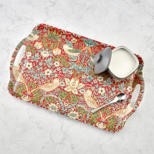 Pimpernel Morris & Co Strawberry Thief Red Large Handled Tray | Serving Tray for Lunch, Coffee, or Breakfast | Made of Melamine for Indoor and Outdoor use | Measures 18.9" x 11.6" | Dishwasher Safe - size: 18.9" x 11.6" x 1", style: Red Strawberry Thief