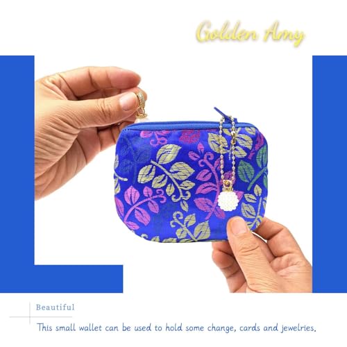 Handmade Women Coin Purse Brocade Zipper Wallet Rosary Pouch Silk Jewelry Bag - BluePro - color: BluePro