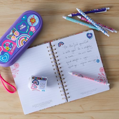 Christian Art Gifts 5 Piece Kids Pen Set, Floral Design - color: Stickered Floral/Multicolor
