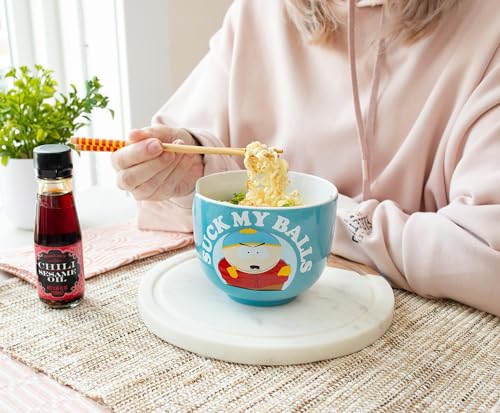 South Park Eric Cartman "Suck My Balls" Ceramic Ramen Dinnerware Set | Includes 20-Ounce Noodle Bowl and Wooden Chopsticks