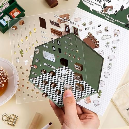 4 Sets DIY 3D House Stickers: Make Your Own Isometric Scenes with Fun Cute Korean Cartoon Stickers - color: Stylea