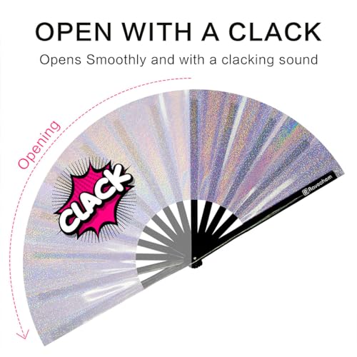 Large Rave Fan, Clack Folding Hand Fan with Premium Fabric, Thick Bamboo Frame for Men Women Gift for EDM, Festival, Club, Party, Dance, Decoration (Lridescent Purple, 13") - color: Lridescent Purple, size: 13"