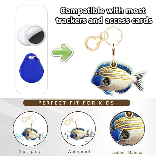 BORKUANA PU Leather Keychain holder Protective Case Compatible with AirTag - color: Fish 7