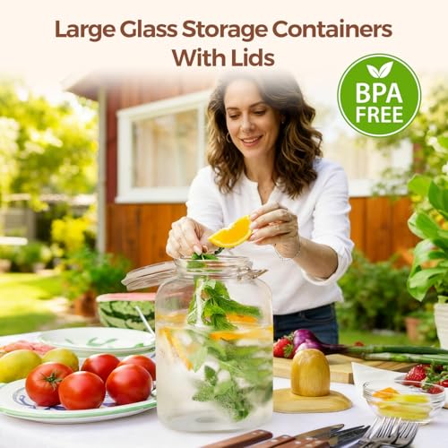 ComSaf Square Glass Jars with Airtight Lid 1.3 Gallon 2 Pack Large Canister - size: 1.3 gallon x 2