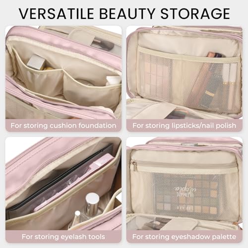 HauteHues Travel Makeup Bag Women's Large Capacity Cosmetic Organize Pink - color: Pink