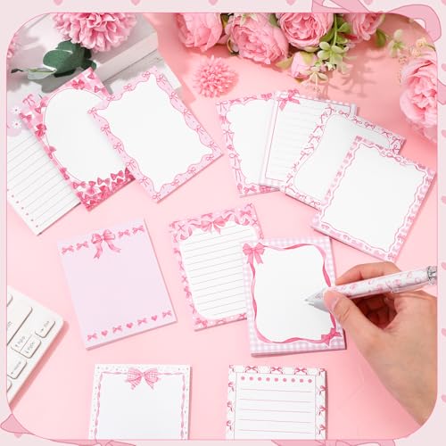 Chiisong 12 Pcs Pink Bow Sticky Notes Cute Coquette Bowknot Notepad - style: Pink Bow