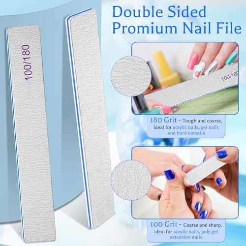 BLESWIN Nail File 100/180 Grit 25 Count, Heavy Duty Nail Files for Acrylic/Natural Nails, Emery Boards for Nails, Strong Finger Nail Filler, Coarse Nail File for Home and Salon Use - size: 100/180Grit(25 Count)