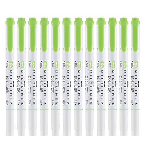 Zebra Pen MILDLINER No Bleed Highlighter, Green Color, Dual Tip, 12-Pack - color: Green