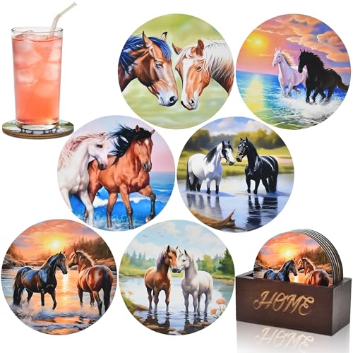 Bar Coaster Set, Drink Coaster for Home Decor, Wood Coffee Coasters 6Pack (Horse) - color: Horse