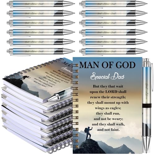 Resurhang 12 Sets Father's Day Notebook Gifts 5.5 x 4.3'' Man of God Spiral Notebook Ballpoint Pens for Father's Day Dad Birthday Gifts - style: Father's Day