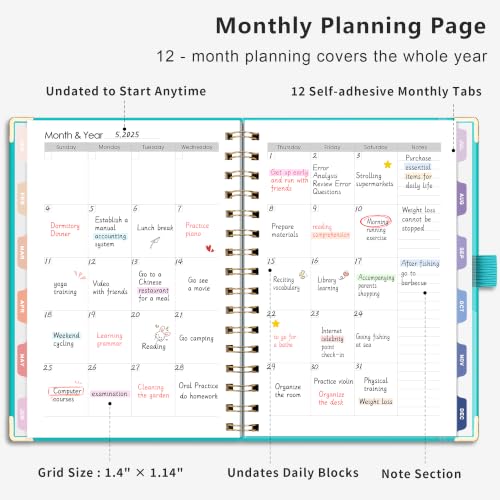 RETTACY Undated Planner, Weekly and Monthly, A5 Medium Size (5.7" x 8.3") - color: Tiffani Blue