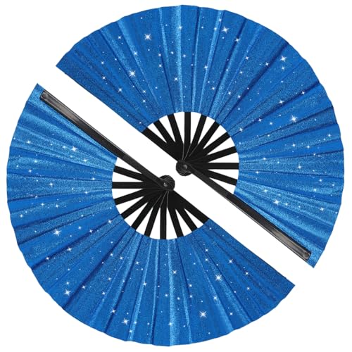 2 Pack Glitter Large Folding Hand Fans for Line Dancing, Popping Fan Large Rave Hand Fan for Boots On The Ground Dance, Concert, Party, Festival, Home Decorations(Royal Blue) - color: Royal Blue