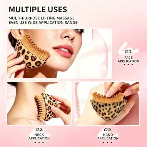 2PCS New Lymphatic Contour Face Brush, Manual Lymphatic Drainage Massager, Ergonomically Designed to Fit The Skin Precisely,Relieve Fatigue - size: Leopard Print + Wood Grain