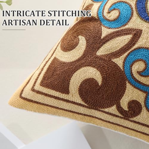 VOGOL Embroidered Floral Geometric Throw Pillow Cover, 18 x 18, 1 Pack - color: Flower-brown, size: 18"W x 18"L (Pack of 1)