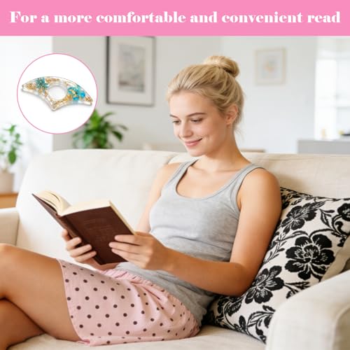 Dried Flower Resin Bookmarks, Transparent Thumb Book Page Holder with Gold Flakes, 6 Pack Reading Accessories Gift for Teachers Students