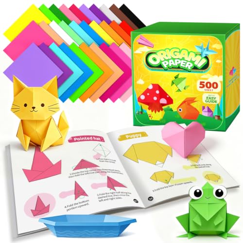 IOOLEEM Origami Paper Kit, 500 Sheets 20 Colors, Double Sided Colored Blank Folding Paper Set with Step-by-Step Instructions, Origami Kit for Art & Craft Supplies - size: 500pcs