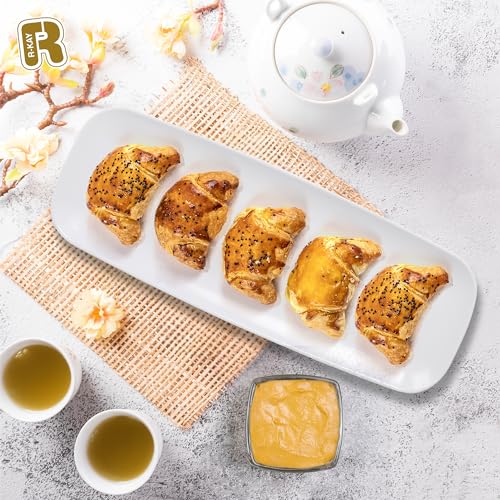 R-kay 4 Pack White Plastic Serving Trays for Party - White Serving Tray 17 by 6.5 in - Rectangular Heavy Duty Dessert Trays for Food - color: White, size: 17 Inch