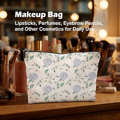 Blue Hydrangea Floral Makeup Bag, Aesthetic Preppy Flower Cosmetic Bags Toiletry Bag for Women, Hydrangea Gifts Makeup Pouch - color: Flower - hydrangea blue