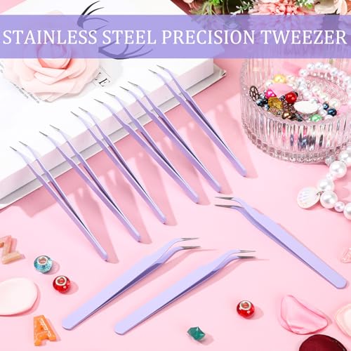 Honoson 9 Pcs Curved Pointed Craft Tweezers Precision Tweezer,Purple - color: Purple