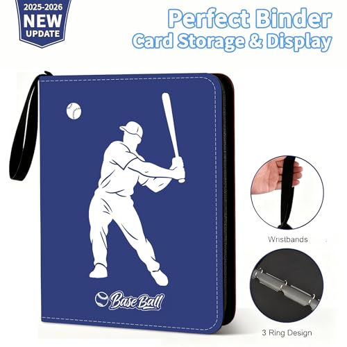 Baseball Card Binder, 900 Pockets, Protective Trading Card Album - color: Baseball-Blue, size: 900 Pockets