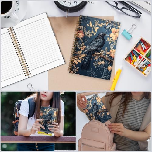 nvucamd Gothic Dark Academia Crow Spiral Notebook, Witchy Black Crow Journal Notebook, Gothic Raven Office School Supplies Gifts, Cottagecore Botanical Raven Journaling Notebooks for Women, 5.5x8.3 - color: raven