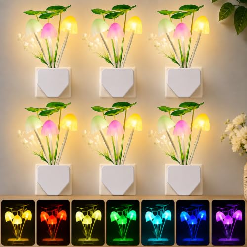 Mudder 6 Pack Plug in LED Mushroom Night Light, Water Plants, Lotus Leaves - style: Water Plants, Lotus Leaves