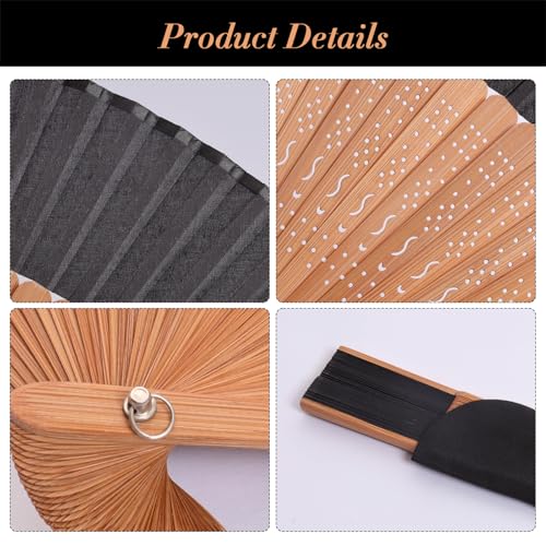 Fumwase Small Hand Held Fan for Women Foldable Chinese Japanese Vintage Bamboo Silk Fan for Wedding Dancing Decoration Performance (Black)