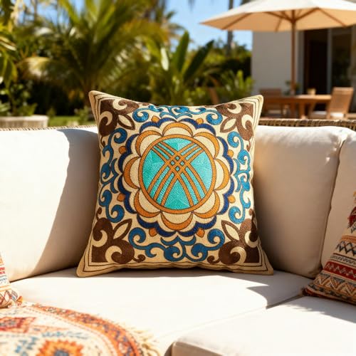 VOGOL Embroidered Floral Geometric Throw Pillow Cover, 18 x 18, 1 Pack - color: Flower-brown, size: 18"W x 18"L (Pack of 1)