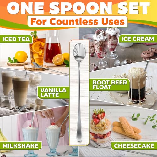Iced Tea Spoons Long Handle, Set of 8, 9 In, Stainless Steel, Classic Style - color: 8 Pcs Silver Long Handle Spoons Set