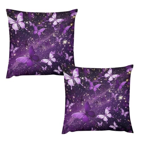 Romantic Dream Butterfly Pillow Covers Purple Butterfly Golden Glitter Home Decor Sofa Bedroom Cushion Outdoor Indoor Decorations 16 "x16 - color: Butterfly-8, size: 16" x 16" (Pack of 2)