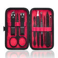 HANTEKAS Manicure Set 9 in 1 Stainless Steel, Nail Clippers Scissors Pedicure Tools Kit - Portable Travel Grooming Kit for Men and Women with Black/Red Leather Case (Red) - color: Red